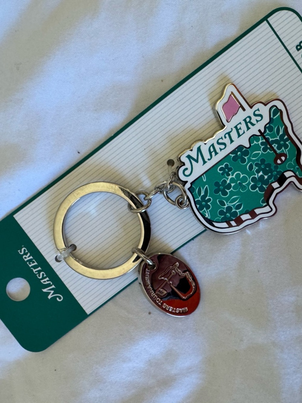 Masters Teal Floral State Keychain with Pink Flag and Silver Accents
